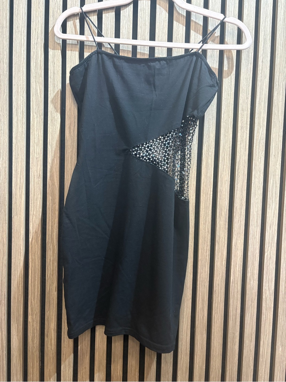 Black Spaghetti Strap Dress with Sequin Cutout